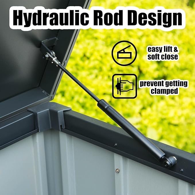 Domi Outdoor Deck Box 100 Gallon, Waterproof Lockable Steel Outdoor Storage Container for Outside Cushions, Garden Tools and Pools Equipment (Gray)