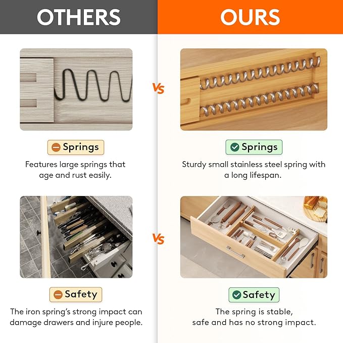 Lifewit 8 Pack Drawer Dividers Bamboo 2.4" High, 12-17" Adjustable Drawer Organizers for Clothes, Wooden Dresser Separators in Bedroom/Bathroom/Kitchen/Fridge/Office Organization and Storage
