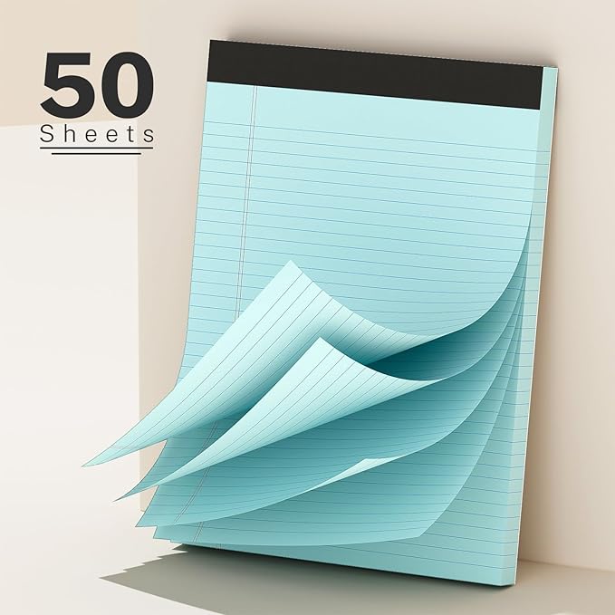 300 Sheets Blue Legal Pads 8.5 x 11 College Ruled Paper 6-Pack Note Pads Narrow Ruled 50 Sheets per Notepad Perforated Writing Pad Durable Sturdy Back 8x11 Pads of Paper
