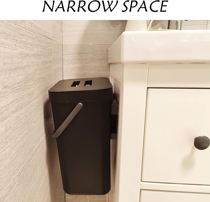 stonespace Under Sink Trash Can,Kitchen Compost Bin, Diaper Pail, 3.2 Gallon/12L Hanging Garbage Can for Baby Crib/Bathroom/Cupboard, Plastic Food Waste Bin,1 Pack Black
