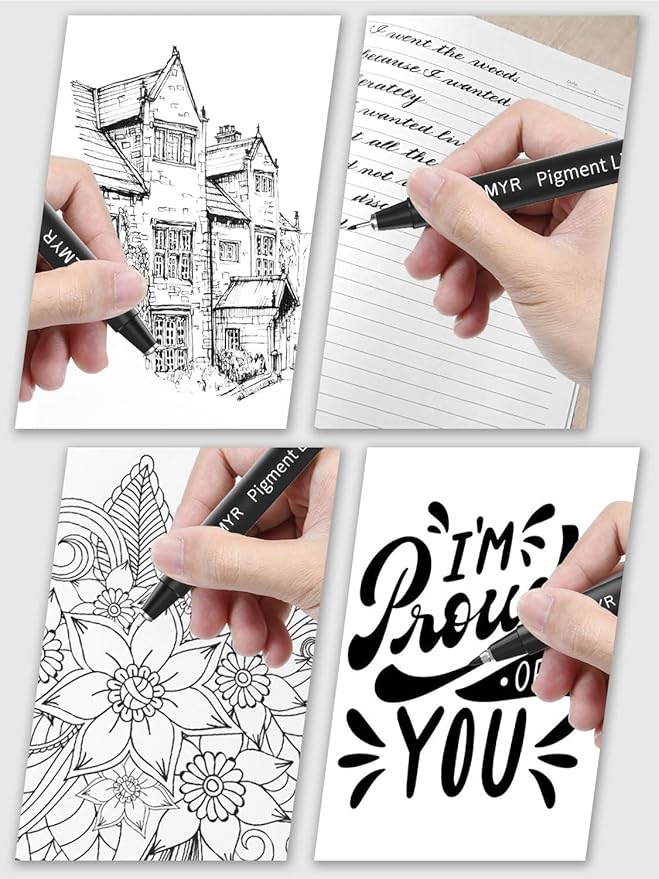 4 Micro Fine liner Drawing Art Pens Calligraphy Pens: 0.9mm Size Black Art supplies Waterproof Archival Black Ink Markers For Artists,Use for Professional Watercolor,Sketching