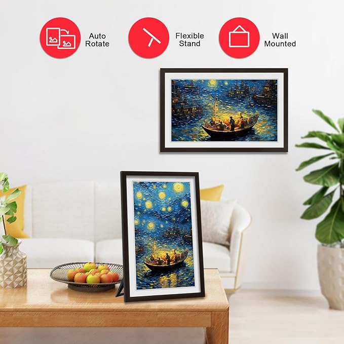 Touch Screen FRAMEO Digital Picture Frame 32GB Storage WiFi Smart 21.5 inch Photo Frame, FHD IPS Auto-Rotate, Attach Wall mounting Bracket Share Photos or Videos Instantly via Frameo APP