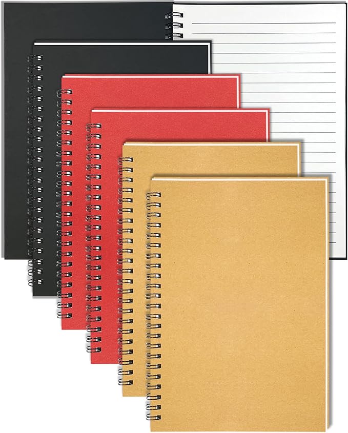 GINMLYDA Small Spiral Notebook A5, 6Pack 120 Lined Pages 8.25x5.5 Inches Spiral Journal Kraft Cover Notebooks & Writing Pads for School Home Office Aesthetic Sketch Drawing Note