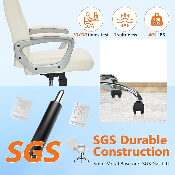 CLATINA Office Computer Desk Chair Executive Mid Back Chair Comfortable Ergonomic Managerial Chair Adjustable PU Leather Home Office Desk Chair Swivel, White 4PK