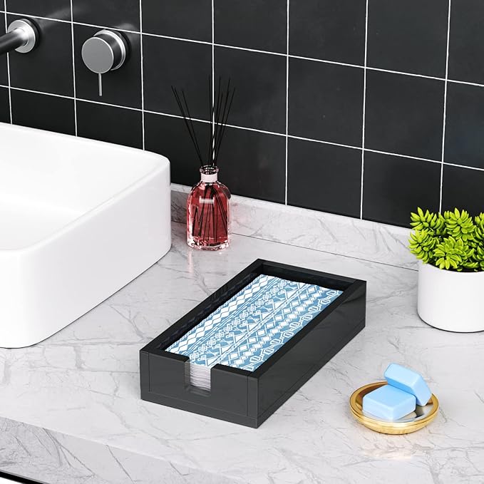 HIIMIEI Acrylic Napkin Holder for Bathroom, Black Acrylic Guest Towel Holder, Bathroom Napkins Guest Disposable Holder, Hand Towel Tray for Kitchen, Parties, Weddings, Party, Hotel, Restaurant(Black)