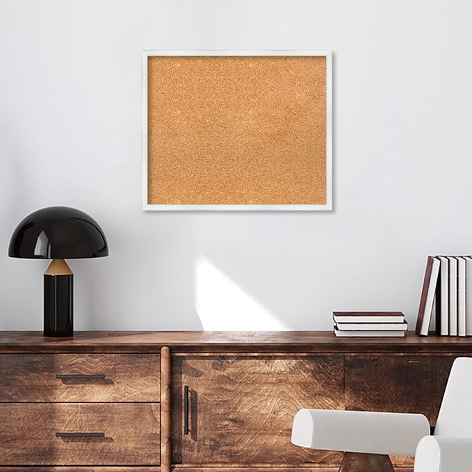 Amanti Art Natural Cork Board for Wall, 21x25 Vision Board with White Frame, Medium Corkboard Office Decor for Home Organization, Country Rustic Corkboard Pinboard to Display Items for Home