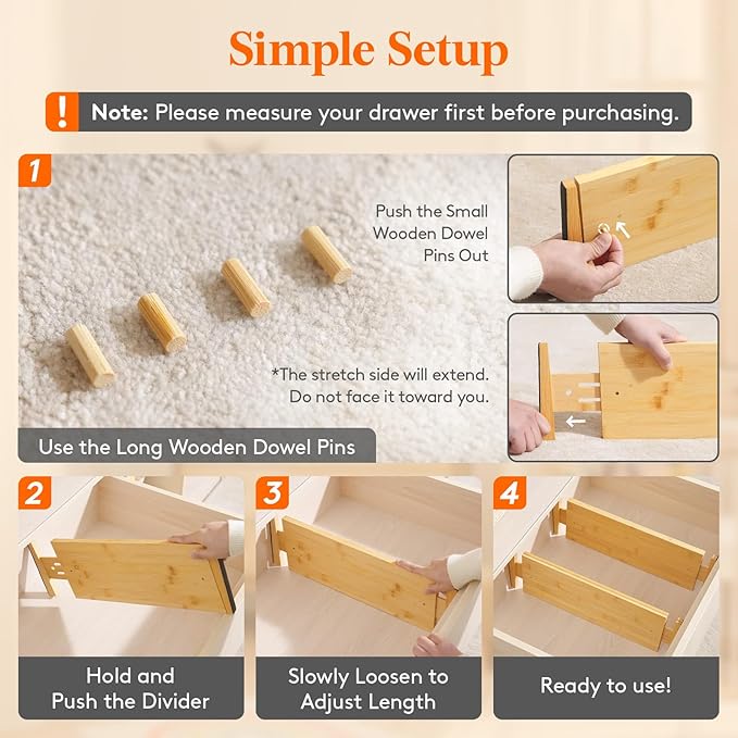 Lifewit 6 Pack Drawer Dividers Bamboo 6" High, 16-22" Adjustable Clothes Drawer Organizers, Expandable Dresser Separators in Bedroom/Bathroom/Kitchen/Office Organization and Storage