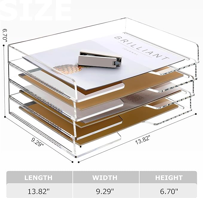 SANRUI 4 Tier Acrylic Paper Letter Tray Desk Stackable Organizer Trays,Clear Enlarged A4 Stackable File Document Tray, Workspace Office Supplies Organizers and Accessories Sorter,13.82inx9.29inx6.7in