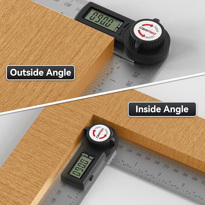 GemRed 82305 Digital Angle Finder GemRed Protractor Stainless steel 7inch 200mm (Black Button)