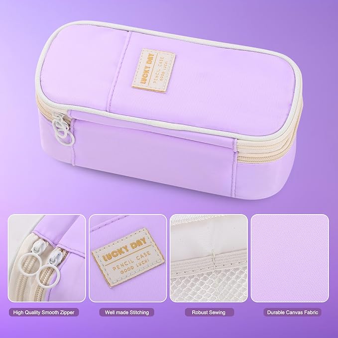 Pencil Case for Girls Kids Teens Adults Big Pencil Bag with Zipper Big Pen Pouch Large Stationery Pen Case Organizer for School Purple