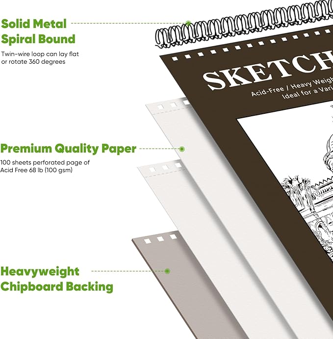 Soucolor 8" x 10" Blank Spiral Notebook| 100 Sheets 68lb/100gsm| Classroom Must Haves Supplies, Back to School Supplies for Teachers & Students| Small Sketchbook Drawing Paper for Kids and Adults