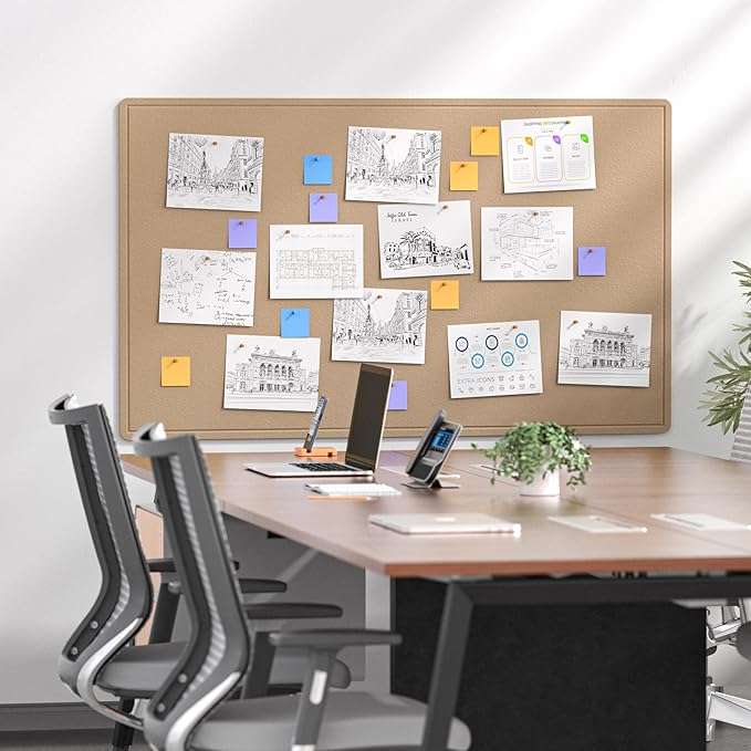 MaxGear Extra Large Bulletin Board 60" x 36", Foldable Felt Board Vision Board Supplies, Cork Board for Office, Home, School, Small Pin Boards for Walls Decorative Display Board Beige Brown