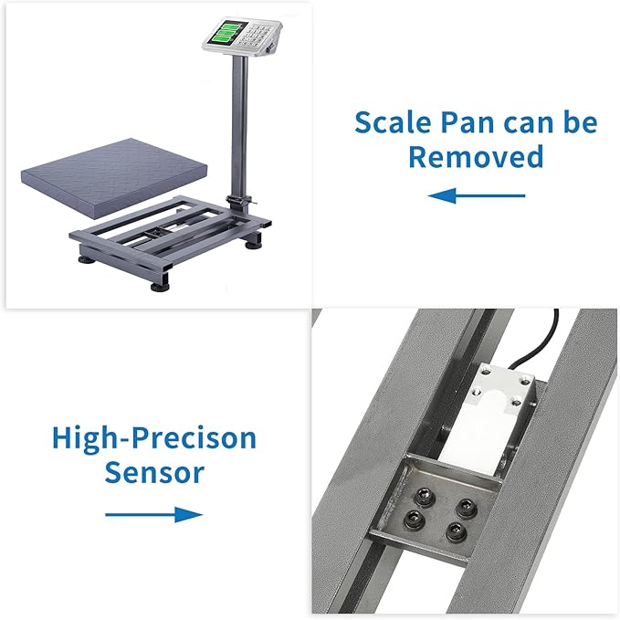 TUFFIOM 661lbs Electronic Industrial Commercial Platform Scale,Stainless Steel High-Definition LCD Display,Digital Floor Heavy Duty,Luggage Package Price Computing Postal Shipping Mailing,Grey