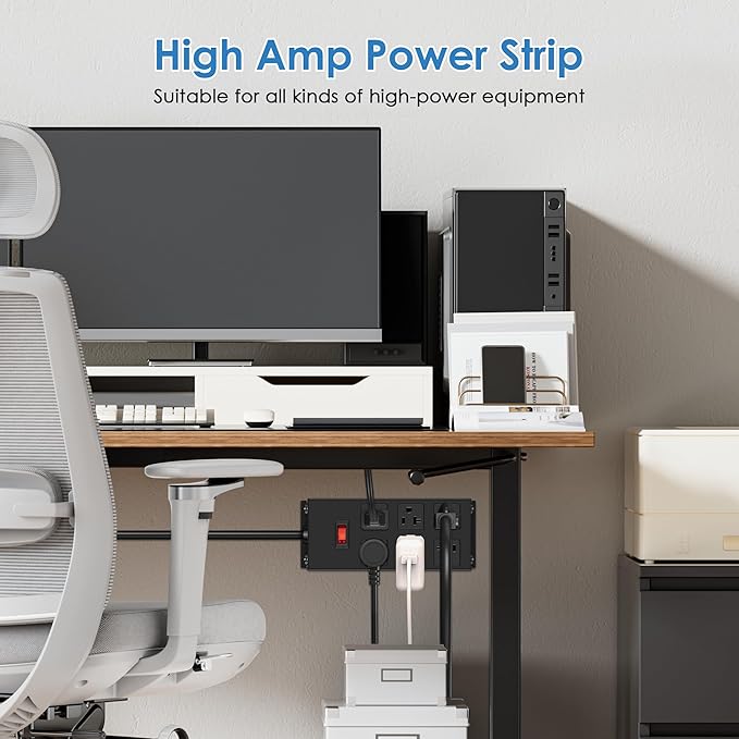 JUNNUJ 20 Amp Power Strip Heavy Duty 2 Pack, Garage 6 Outlets Metal 12 Gauge Surge Protector 3000J, High Amp 5-15P Adapter Shop 6-20R T-Slot Industrial (6AC 2-Pack, 6FT)