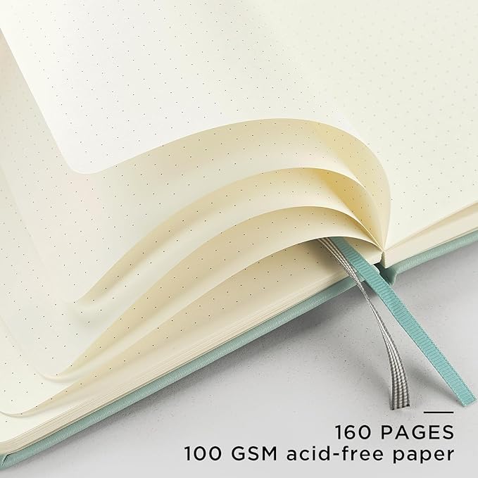 &And Per Se Dotted Journal Notebook, A5 Hardcover Leather Bullet Dotted Journal, 160 Pages 100 gsm Thick Dotted Paper,3 Sheets of Stickers Included - 5.7'' x 8'' (Light lavender)