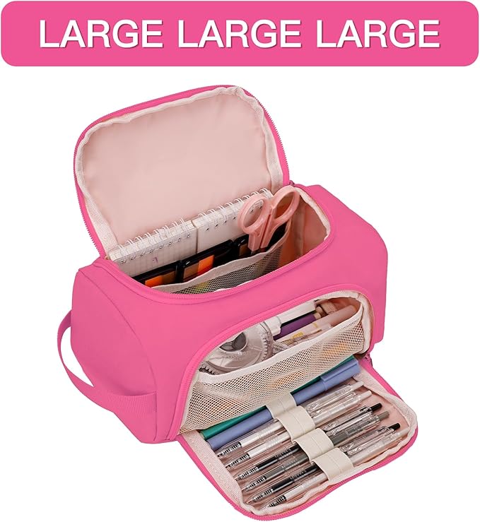 Hsmihair Large Pencil Pouch,Pencil Case Aesthetic,Zipper Pencil Box for Girls Back to School Supplies Emergency Bag Makeup Bag (Deep Pink)