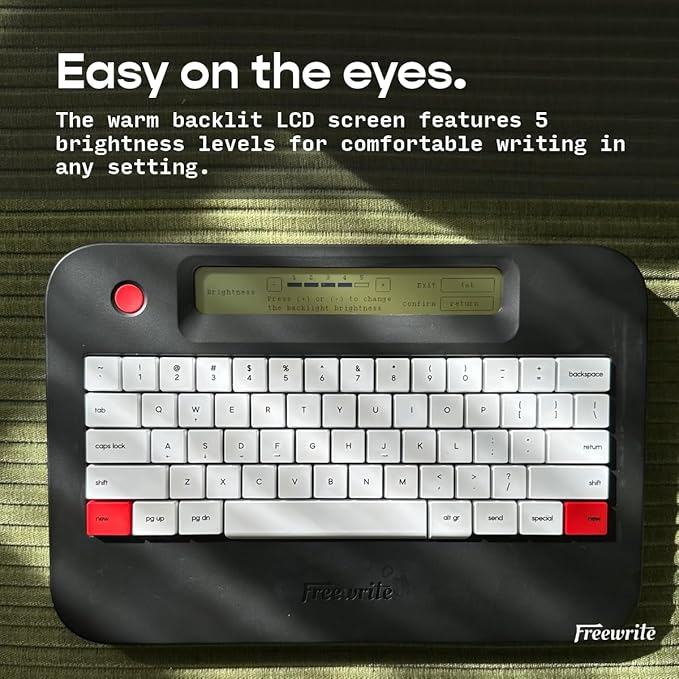 Freewrite Alpha | Distraction-Free Word Processor | Portable Digital Typewriter with Backlit LCD Display, Long Battery Life & Wi-Fi Backup for Writers | E-Typewriter w/Full-Size Mechanical Keyboard