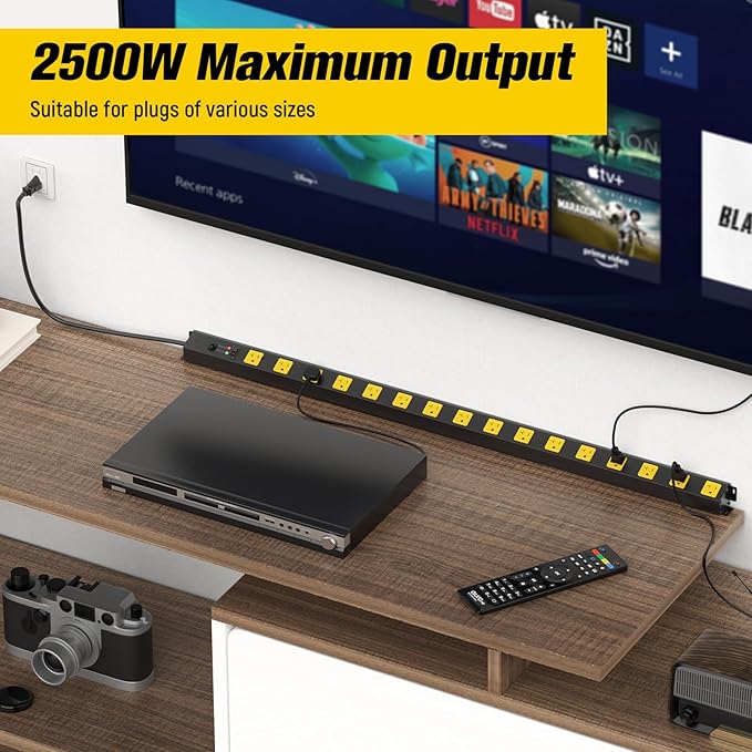 HHSOET 16 Outlet Long Power Strip, 4FT Heavy Duty Power Strip with 4800J Surge Protection, 20a Mountable Wide-Spaced Outlets for Home, Office, Garage & Workshop - ETL Certified