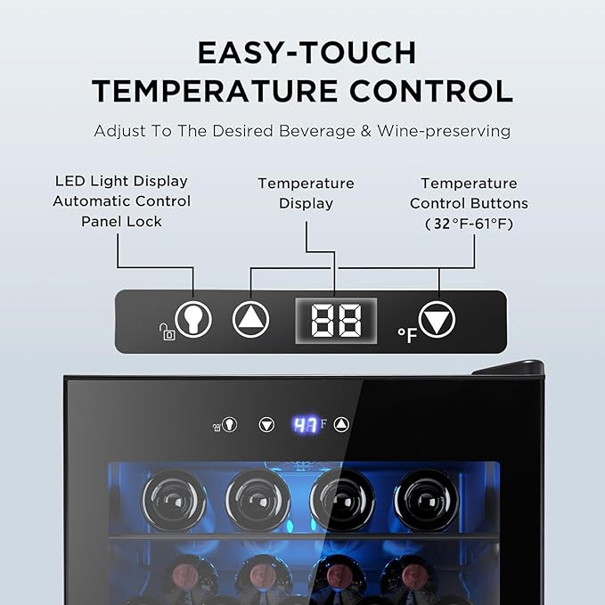 37 Bottle Wine Fridge,Freestanding 145 Can Beverage Refrigerator with Smart Temperature Control,4.5 CU FT Quiet Mini Fridge with Child Lock Panel for Family Restaurant Bar, Black