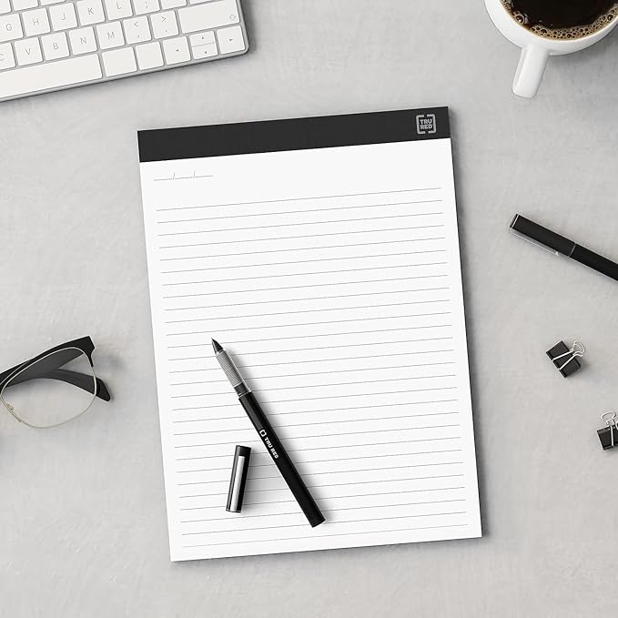 TRU RED Staples Notepads, 8.5-inch x 11.75-inch, Wide Ruled, White, 50 Sheets/Pad, 12 Pads/Pack (TR57382)