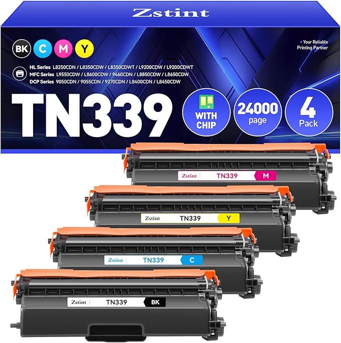 TN339 Toner Cartridge Set 4-Pack(Black Cyan Yellow Magent) Compatible for Brother TN-339 HL-L8350CDW MFC-L8850CDW MFC-L8600CDW HL-4150CDN MFC-9970CDW DCP-L8400 L8450 L8250 L8850 L8650 4570CDW Printer