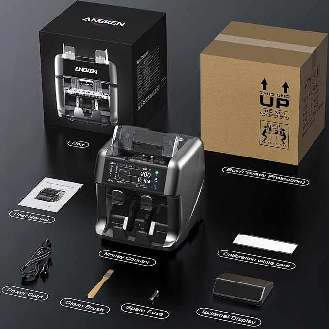Aneken Ultra Series Mixed Denomination Money Counter with Reject Pocket, 6.9’’ Full Touchscreen, Multi Currency Sorter, 2 CIS/UV/MG/IR/IMG/DD/DBL/HLF/CHN, Bank-Level Counterfeit Detection Bill Counter