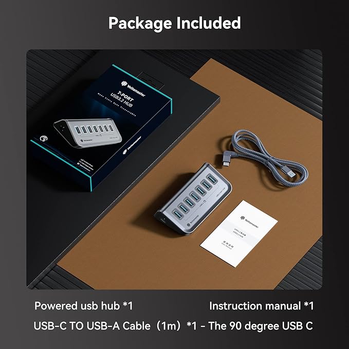 Yottamaster 7 Port USB 3.0 Hub, Data USB Hub Splitter with 3.2ft Cable Compatible with MacBook, Mac Pro, Compatible with Mac Mini, iMac, Laptop, PC, USB Flash Drives, Mobile HDD, Printer (3.2ft)