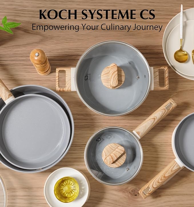 KOCH SYSTEME CS Nonstick Ceramic Cookware Set, 8 Piece Pots and Pans Set with Stay-Cool Handles, Non-toxic Ceramic Kitchen Cooking Set, Induction Compatible Dishwasher Safe, PFAS and PFOA Free, 8pcs