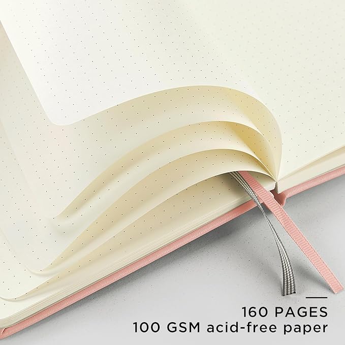 &And Per Se Dotted Journal Notebook, A5 Hardcover Leather Bullet Dotted Journal, 160 Pages 100 gsm Thick Dotted Paper,3 Sheets of Stickers Included - 5.7'' x 8''(Pink)