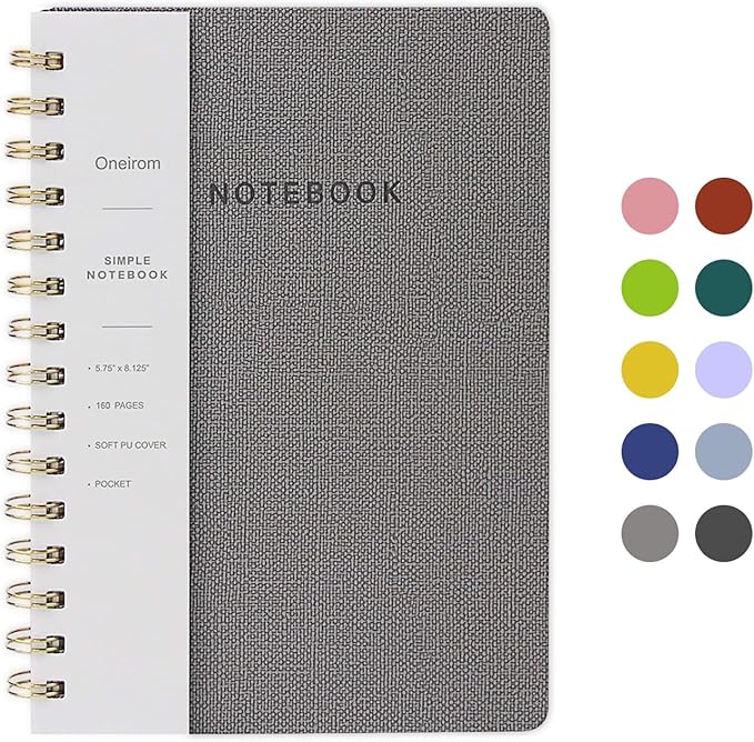 Lined Spiral Notebook College Ruled A5 Journal Book for Note Taking, 160 Pages Writing Journal for Office and Home School Supplies 5.75x8.125 inch (0Grey)