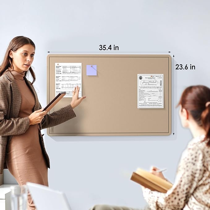 MaxGear Large Bulletin Board 36" x 24", Foldable Felt Board Vision Board Supplies, Cork Board for Office, Home, School, Small Pin Boards for Walls Decorative Display Board Beige Brown