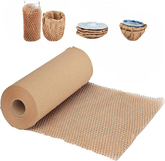 Honeycomb Packing Paper, 15"x230' Honeycomb Cushioning Bubble Wrap Paper Roll for Moving Shipping Breakables Packaging Gifts with 20 Fragile Sticker Biodegradable & Fully Recyclable Brown Kraft
