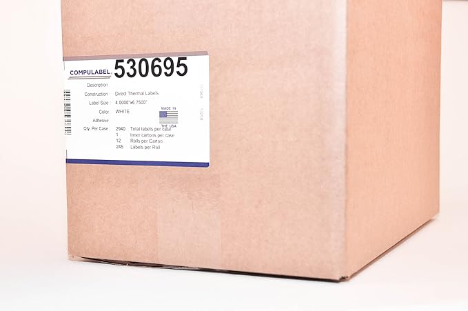 CompuLabel Direct Thermal Labels, 4x6 Inch, White, Roll, Permanent Adhesive, Near IR scan able with 3/4-Inch tab for FedEx,245 per Roll,12 Rolls/Carton (530695)