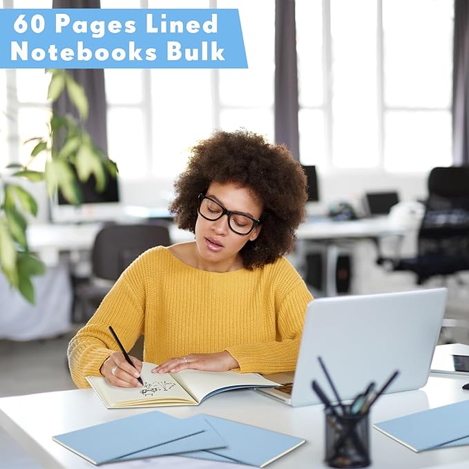 100 Pcs Kraft Notebook Journals 5.5 Inch x 8.3 Inch A5 Softcover Notebooks Bulk for Writing Sketch Office Notepad with 60 Pages 30 Sheets(Light Blue,Lined)