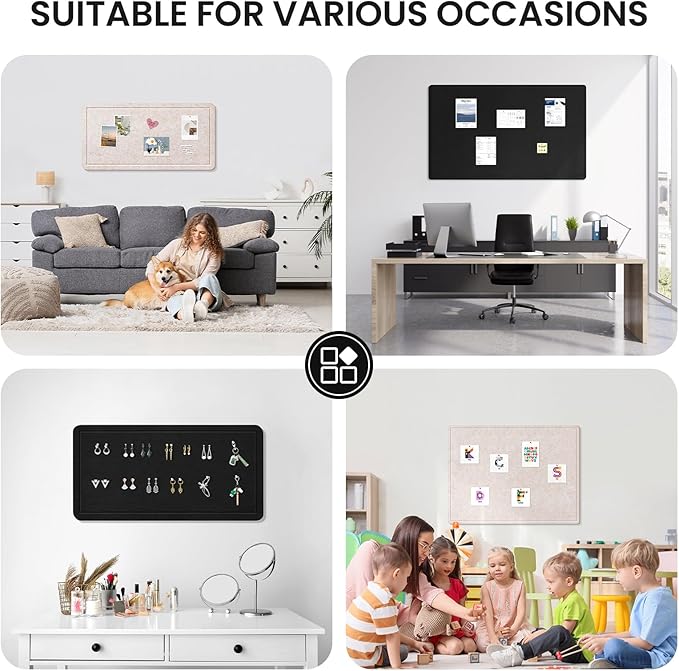 Large Bulletin Board, 60 X 36 Inches Felt Cork Board with 40 Pushpins, Foldable Felt Notice Pin Board Photo Display Board with Self-Adhesive Tape for Office Home School