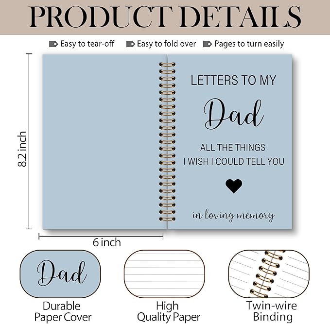 Memorial Gifts for Loss of Dad Grief Notebook Journal, Letters to My Dad in Heaven Journal, Sympathy Notebooks Gifts for Loss of Dad Father, In Loving Memory Sympathy Gifts, 6x8.2In(Blue)