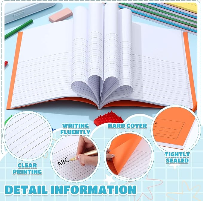 Henoyso 6 Pcs 120 Pages Primary Composition Notebooks K-2 9 3/4 x 7 1/2 Inch Journals Primary Journals Blank Books for Kids to Write Stories Kindergarten (Colorful)