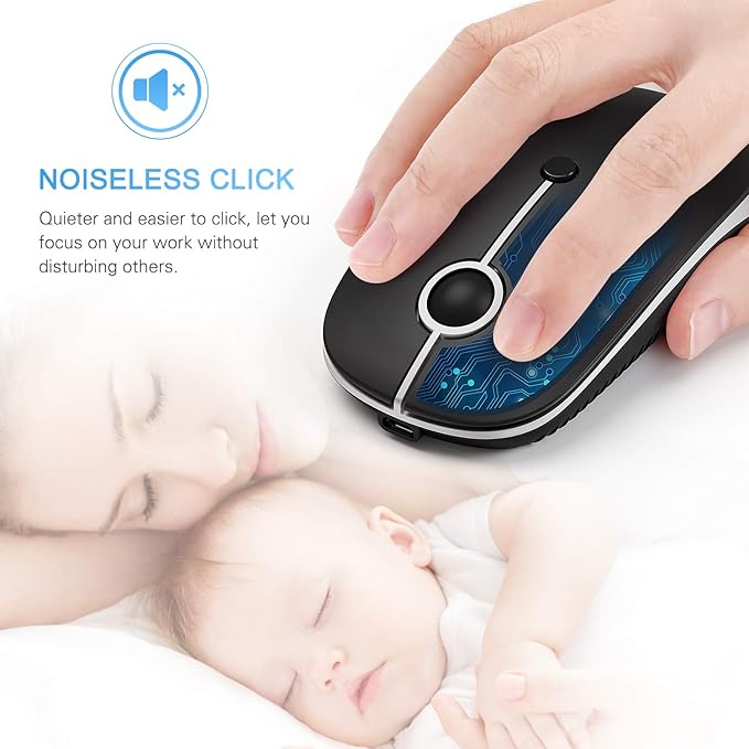 Type C Wireless Mouse,Vssoplor USB C MacBook Wireless Mouse Dual Mode 2.4G Cordless Mice with Nano USB and Type C Receiver Compatible with PC, Laptop, MacBook and All Type C Devices-Black and Silver