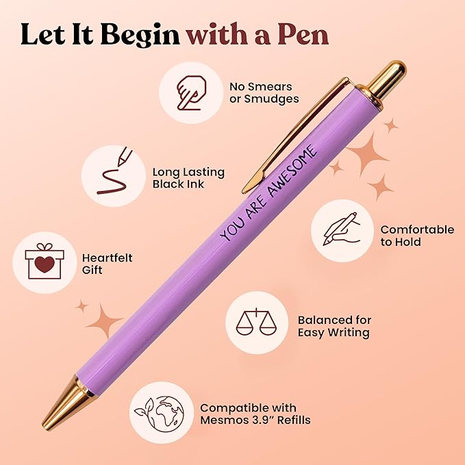 MESMOS 3pk Thank You Gifts for Women, German-Made Ink Fancy Pen Set for Women, Teacher Appreciation Gift, Nice Cute Pens, Boss Lady, Office Coworkers, Metal Ballpoint Pens