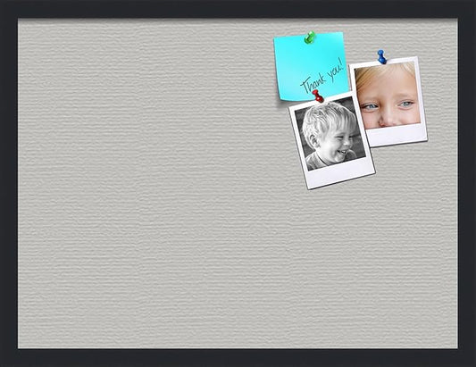 PinPix 24x18 Inch Cork Bulletin Board. This Decorative Framed Pin Board Comes with Light Stone Design and a Satin Black Frame. Ideal for Home Office Decor or Message Board (PinPix-1809)