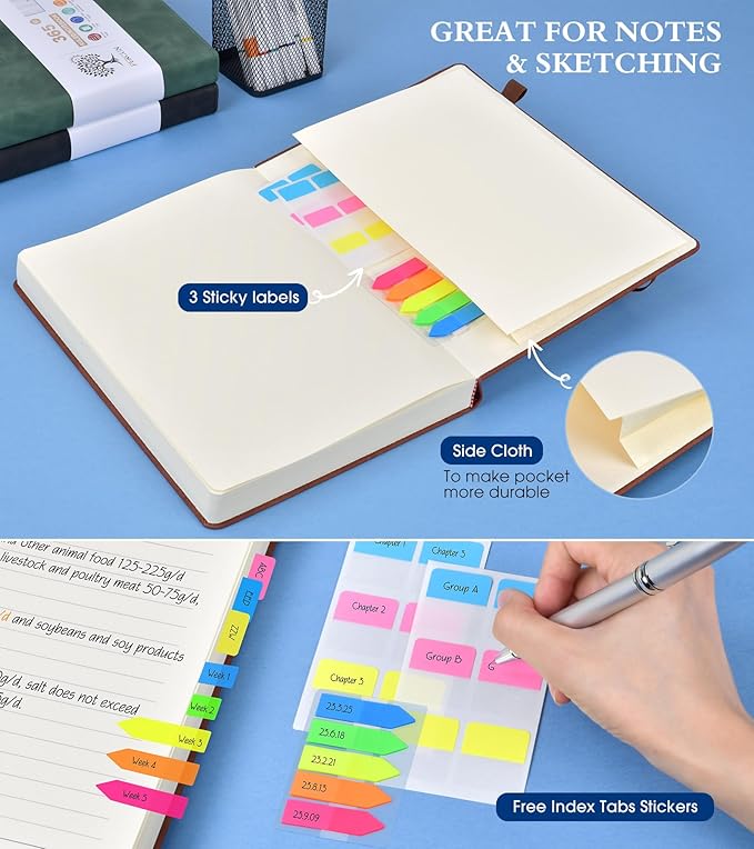A5 Lined Journal Notebook - 365 Page Leather Journals for Writing Women & Men,Hardcover Notebook with 100Gsm Thick Pages,Daily Diary for Travel, Work,School,Note Taking,College Ruled (5.9" x 8.5")