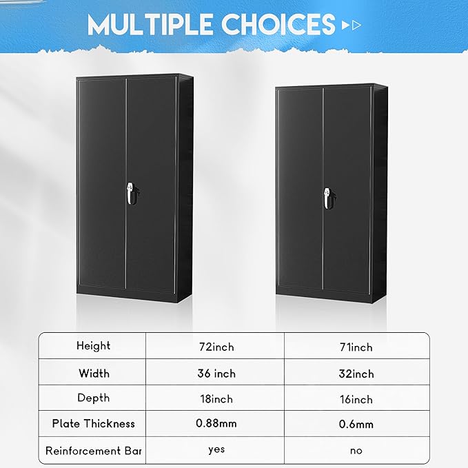 Greenvelly Metal Storage Cabinets 72” Black Garage Steel Storage Cabinet with Doors and Shelves, Metal Tool Cabinet, Steel File Cabinet for Home Office, Basement, Warehouse, Classroom(Anti Tipping)