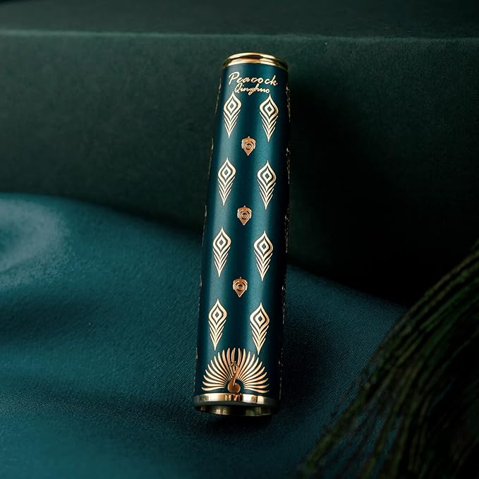 Hongdian N7 Blue Peacock Fountain Pen Resin Piston, Iridium Medium Nib Classic Pen, Smooth Writing Pen with Metal Box