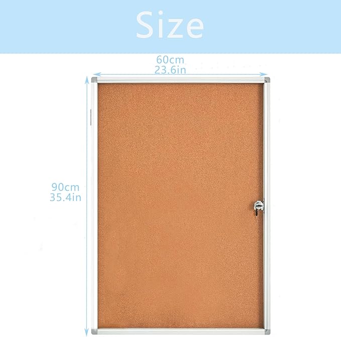 Cork Bulletin Board 24x36 inch Lockable Cork Noticeboard Enclosed Wall-Mounted Display Case for Office Classroom Home School Display Pictures (36x24, Natural Color)