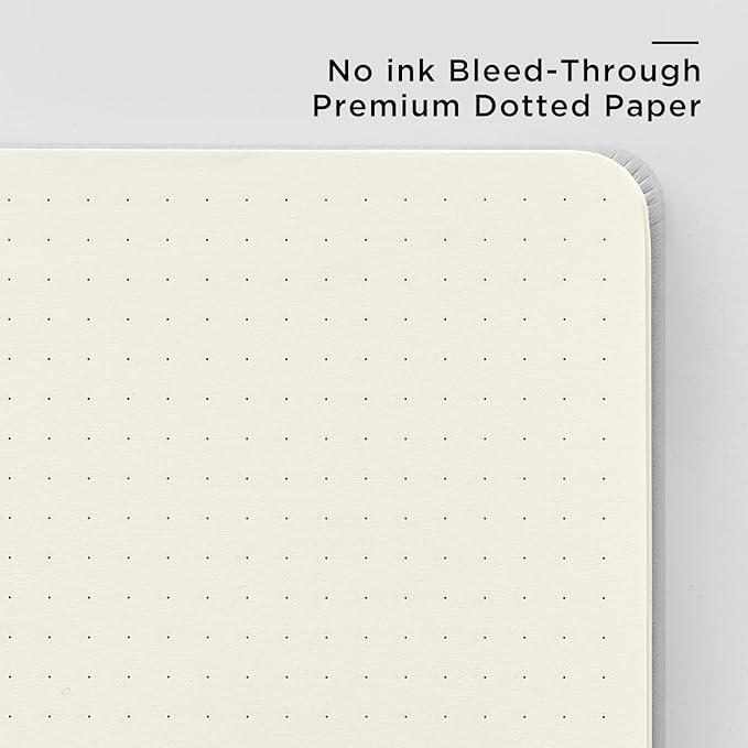 &And Per Se Dotted Journal Notebook, A5 Hardcover Leather Bullet Dotted Journal, 160 Pages 100 gsm Thick Dotted Paper,3 Sheets of Stickers Included - 5.7'' x 8''(Grey)