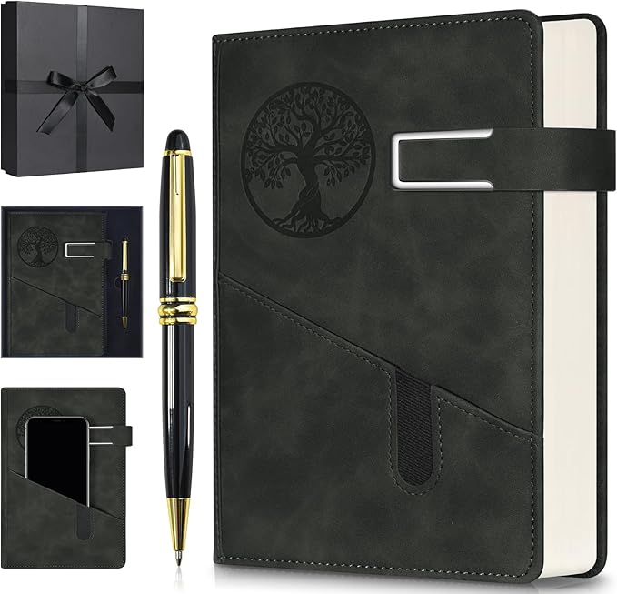 Lined Notebook Journal for Men Women, 365 Pages Numbered College Ruled Notebook, Hardcover Leather Journal with Pen & Gift Box, Thick Daily Diary, Professional Notebooks for Work, School, Business, A5