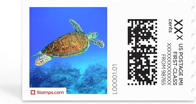 Hawksbill Turtle NetStamps 120-Pack (5 Sheets) Printable Postage Labels (Stamps.com Subscription Required) - Print Approved Postage - Inkjet & Laser Printers - Business, Personal, Home