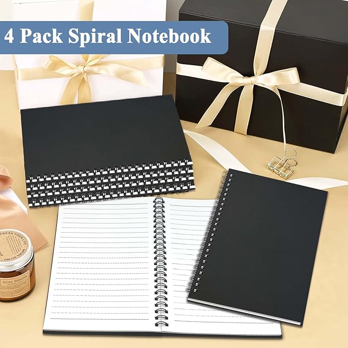GINMLYDA 4Pack Small Spiral Notebook A5, 8.25x5.5β 120 Lined Pages Wide Ruled Spiral Journal Bulk Blank Kraft Cover Spiral Bound Notebook & Writing Pads for Home Office Meeting Work Note Taking