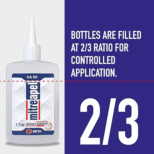 MITREAPEL Ca Glue with Activator (50 x 1.7 oz - 50 x 6.7 fl oz), Cyanoacrylate Super Glue for Plastic, Glass, Leather, Ceramic, Woodworking, DIY, 3D Printing - Instant Bond - 50 Pack
