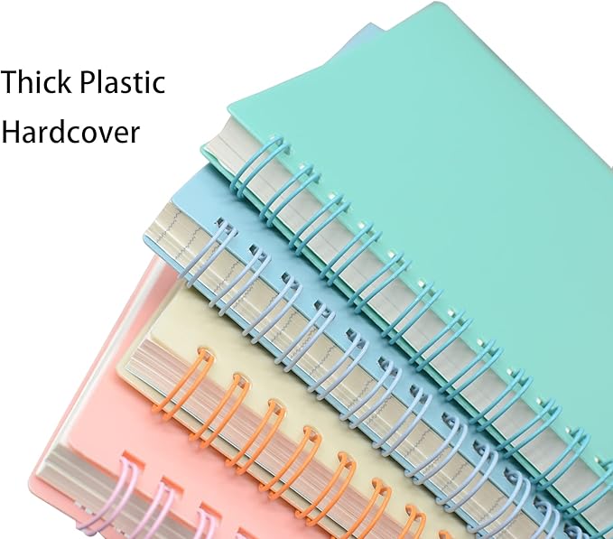 Yansanido Spiral Notebook, 4 Pcs A5 Thick Plastic Hardcover 8mm Ruled 4 Color 80 Sheets -160 Pages Journals for Study and Notes (Light Pink,Light Green,Light Blue,ivory, A5 5.7" x 8.3"-Ruled)